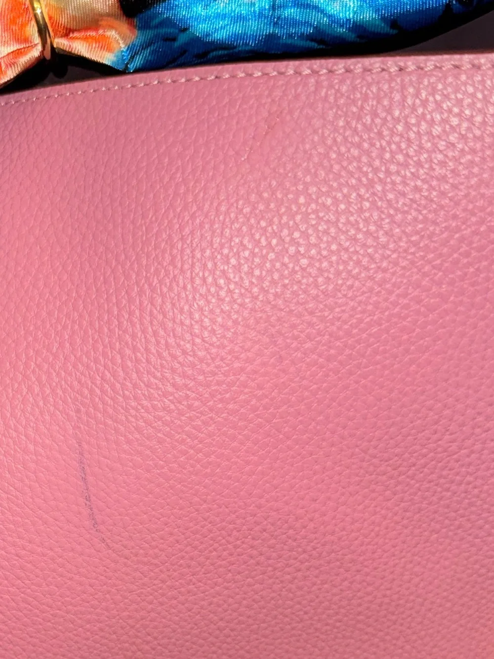 NWOT Coach Pink Pebble Leather Tote with Blue Accent Scarf